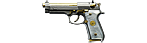 Beretta 92 Pistol, damask steel, gold-plated with pearl grips