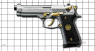 Beretta 92 Pistol miniature model, damask steel, ebony on scale grid